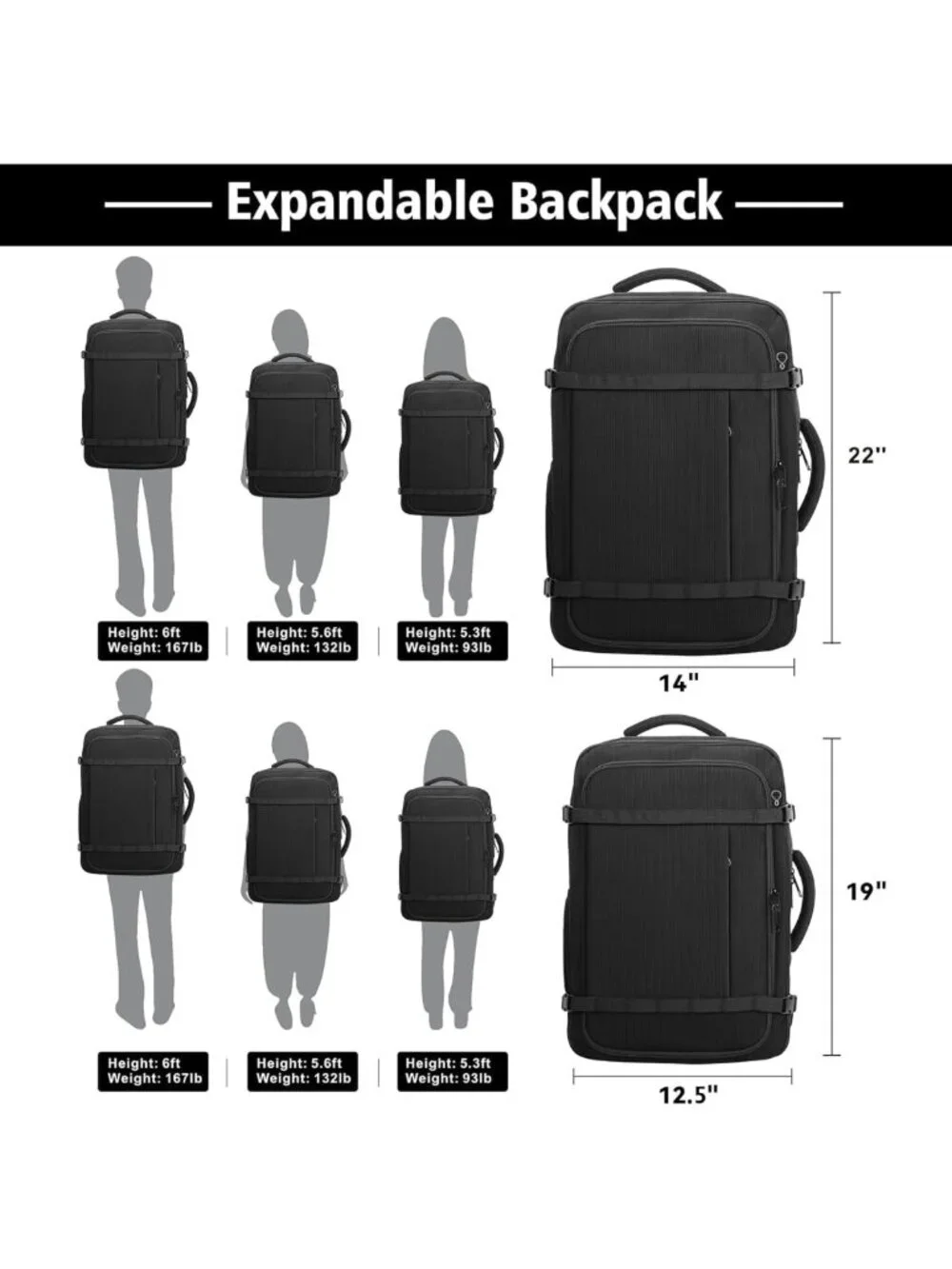 Spacious Expandable Travel Backpack, Water-Resistant, Fits 17.3